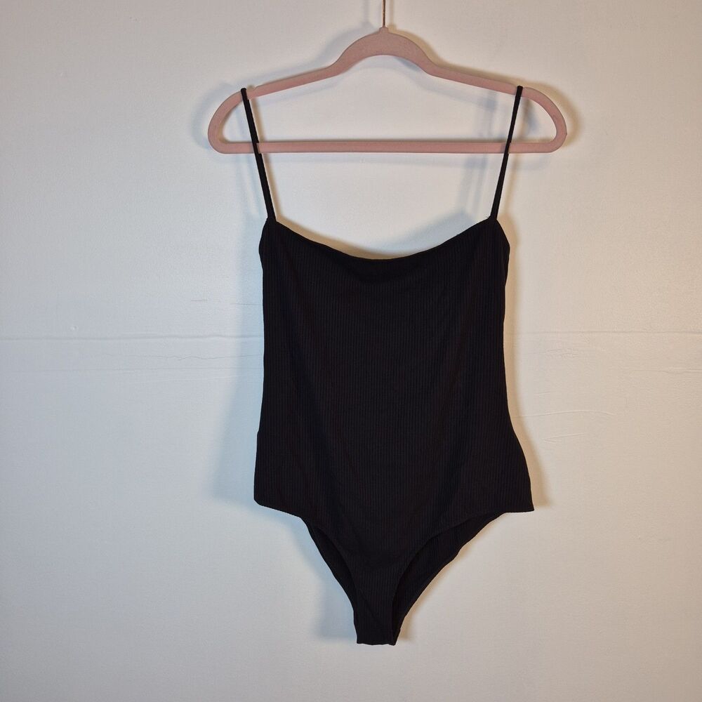 Reformation Lollie Women's Bodysuit Size XL Black Tank Twist Back Ribbed